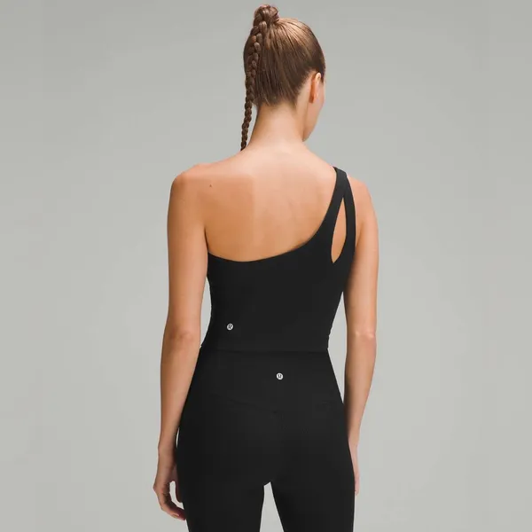 LULULEMON Ribbed Nulu Asymmetrical Yoga Tank Top in Black Sz. 10 - Image 4