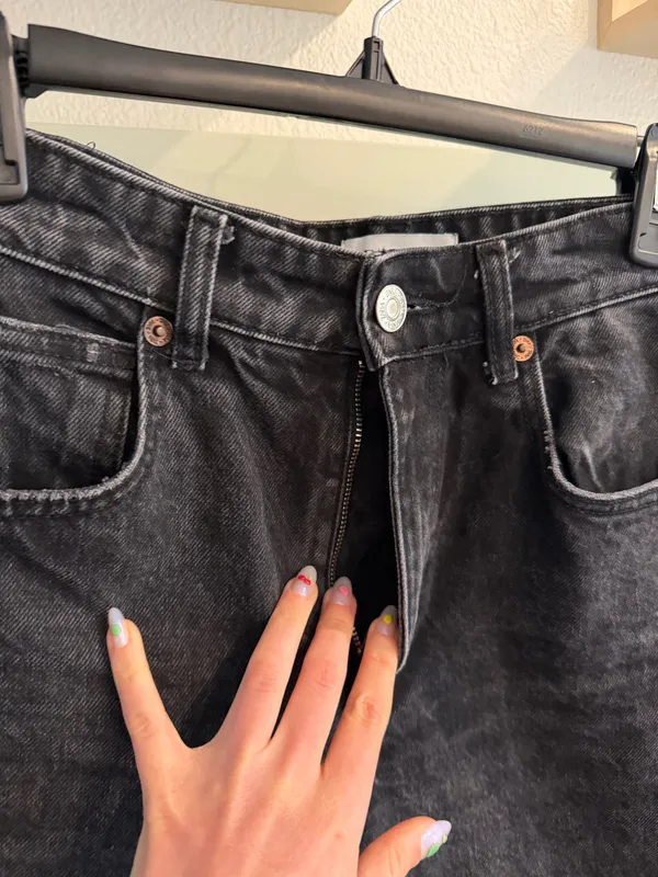 Zara Washed Black Raw Hem Flared Leg Jeans Denim Pants Distressed - Image 3