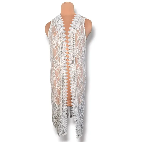 Polly & Esther Lace Duster Vest Sheer Boho Romantic Beach Western Sleeveless Layering Piece - Image 9