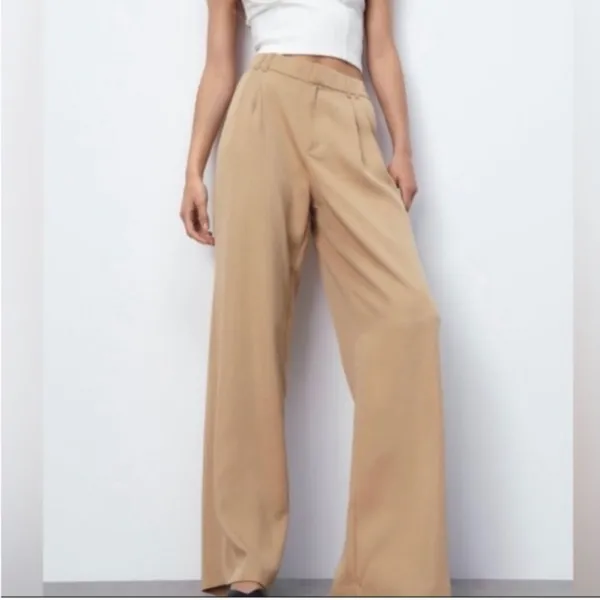 Zara Tan High Waist Trouser Pants NEW L - Image 5