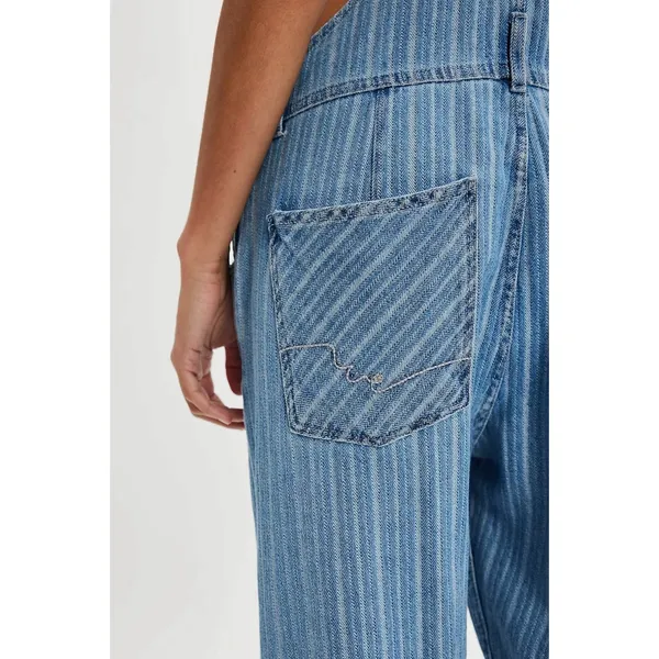 Free People XL Ziggy Striped Overalls in Beachcomber Railroad Bohemian Coastal - Image 4