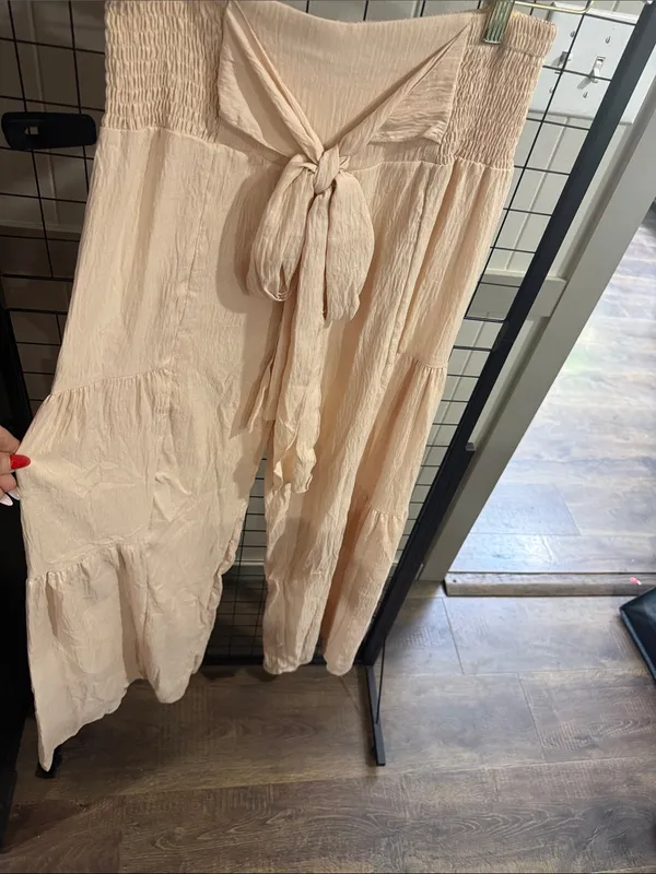 Women's ivory Off-Shoulder Jumpsuit with Tie Waist - Image 2