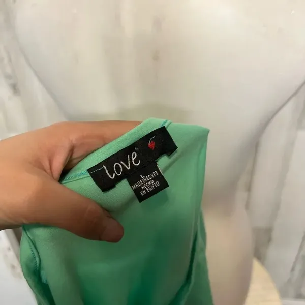 Love Mint Green Ruched Crop Top Womens Size Large L Short Sleeve Drawstring Tee - Image 2