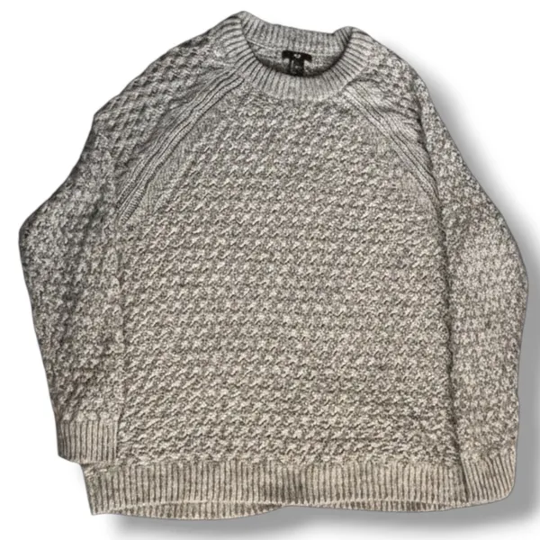 Gray Marled Chunky Open Knit Oversized Sweater Fisherman Cozy Cabin Crewneck - Image 3