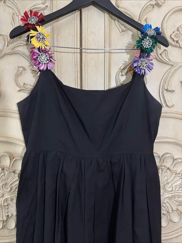 Queen of Sparkles Black Sequin Flower Strap Fit-and-Flare Dress Size Medium - Image 2