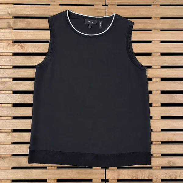 Theory Lewie Silk Combo Black Sleeveless Women's Size Petite P (XS) Minimalist - Image 2