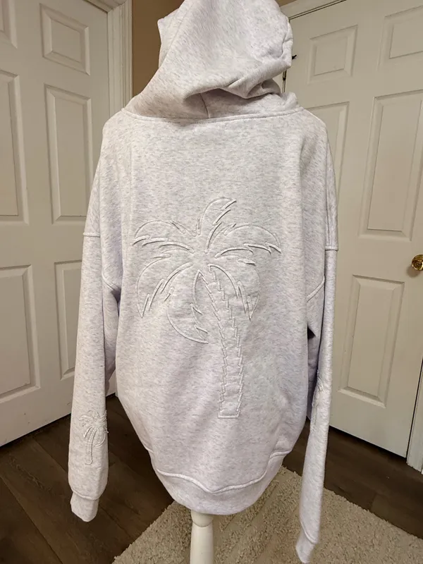 Full Tilt So Soft Women’s Gray Fleece palm tree appliqué Hooded sweatshirt XL - Image 5