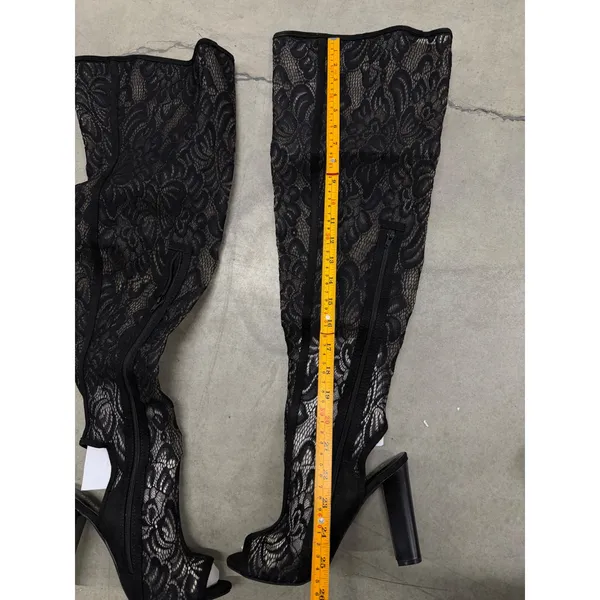 Bamboo Black Lace‎ Over The Knee Boots Open Toe Block Heel Thigh High Size 8.5 - Image 9