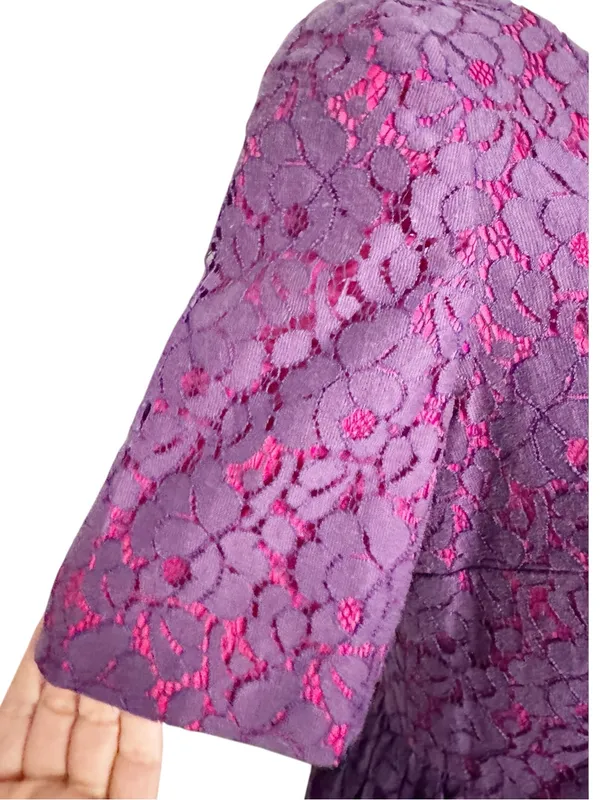 Adrianna Papell Purple Pink Lace Overlay Fit Flare Dress A Line Size 6 - Image 6