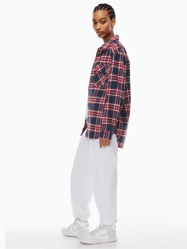 Aritzia TNA Oversized Fit Red Plaid Shirt Flannel Button Up Top Women's Size S - Image 3