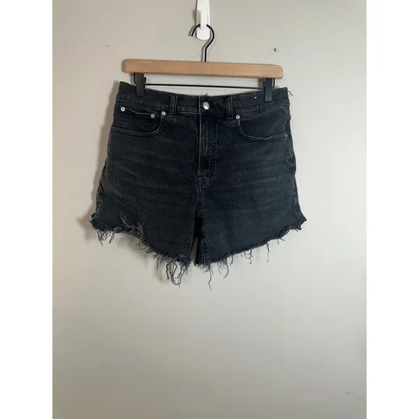 Madewell The Perfect Mid-Length Jean Short Catalani Wash Black Frayed Hem 28 - Image 4