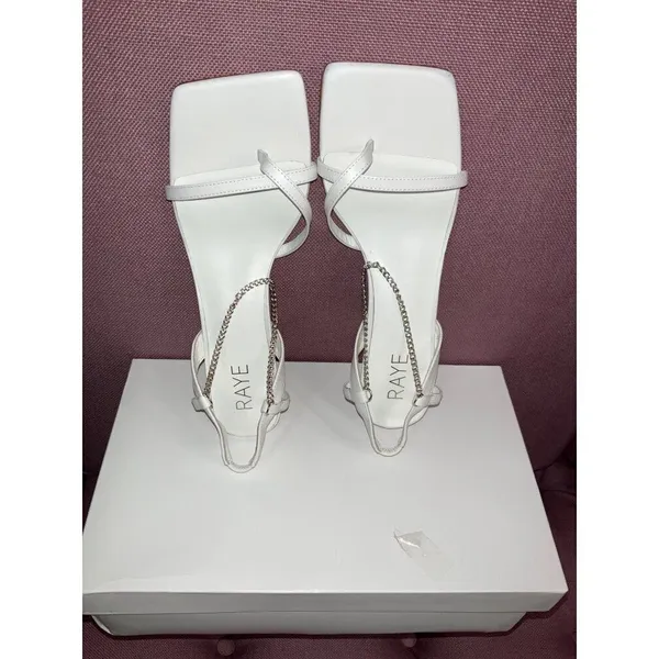 RAYE Margaret Chain Strap Square Heels in White Leather 8 New Womens Sandals - Image 5