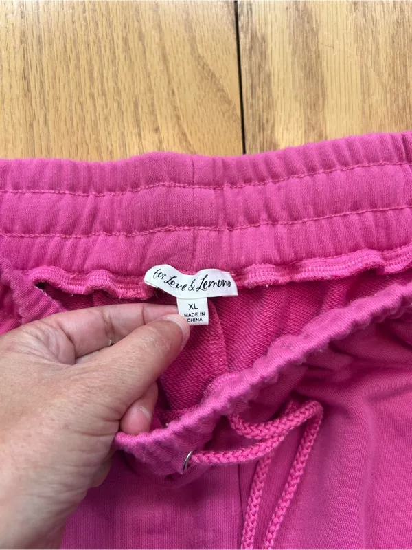 For‎ Love & Lemons Pink Leisure Sweat Shorts French Terry Drawstring Lounge XL - Image 4