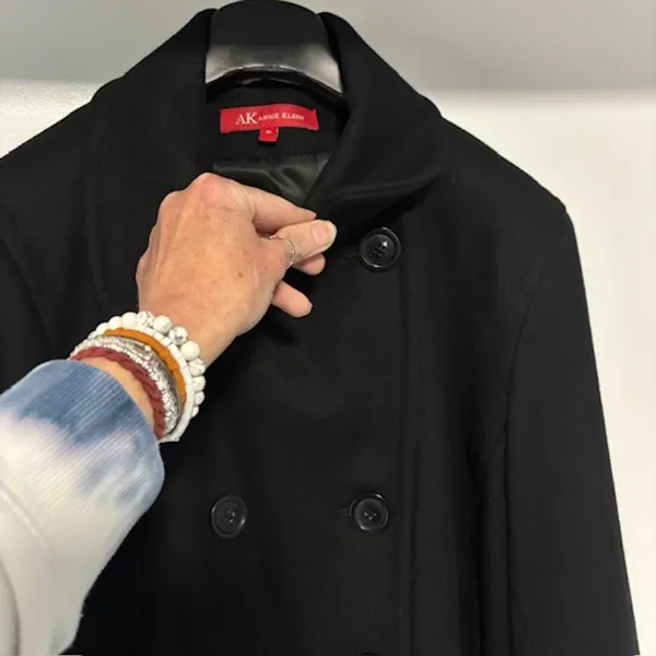 Ann Taylor Anne Klein Black Wool Pea Coat Double-Breasted XL Button Front Notch Lapel Urban - Image 8