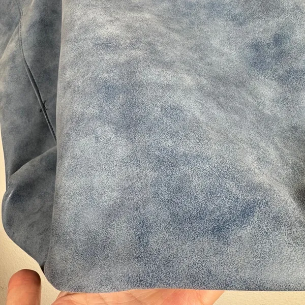 Saks Fifth Avenue Lg Dusty Blue Faux Suede Tote Shoulder Bag Minimalist Commuter - Image 3