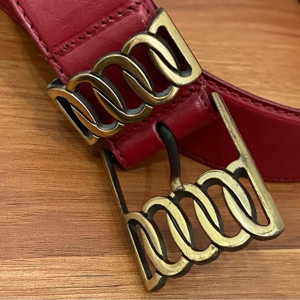 Vintage MILOR 11612 Burgundy Genuine Leather Brass-tone Buckle Women’s Belt M - Image 3