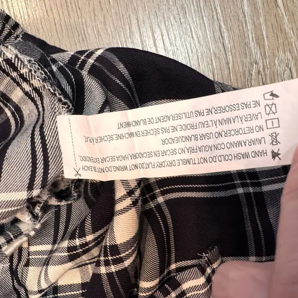 THREAD AND SUPPLY Black Button Down Plaid‎ Short Sleeve Shirt Dress Small S - Image 5