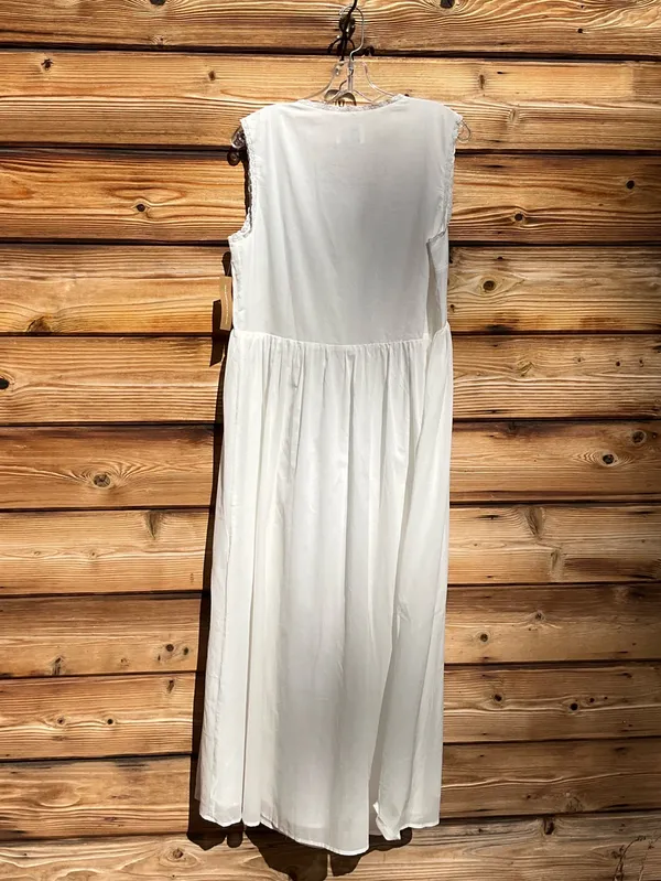 Kourt Few Moda Size M White Sonnet V neck Cotton Long Maxi Ankle Dress - Image 9