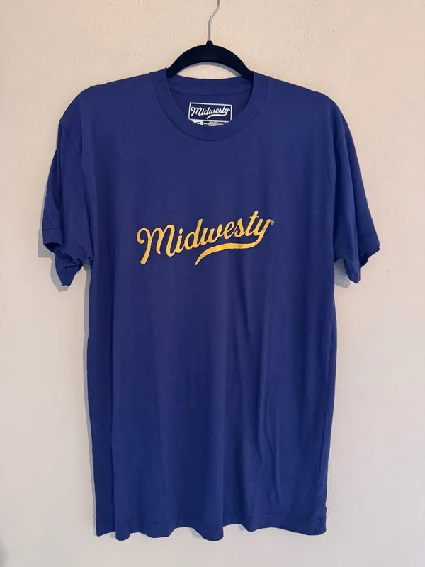 Women’s Midwest Girl “Midwesty” Script Graphic T-Shirt Royal Blue Large - Image 2