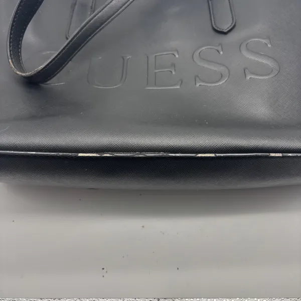 Guess Black Saffiano Faux Leather Embossed Logo Tote Bag Shoulder Purse - Image 5