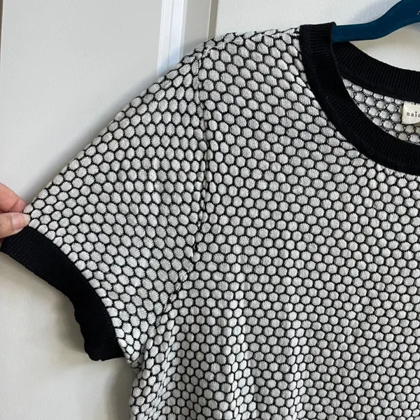 Maison Jules Sweater Top Womens XL Black White Honeycomb Mod‎ Textured Crew Neck - Image 6