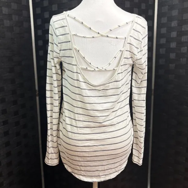 Hollister Slub Knit Tee Top Womens S Striped Strappy Back Layering Costal Preppy - Image 2