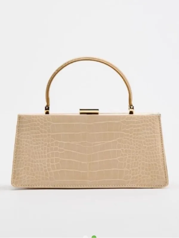 Zara NWT Structured Croc-Embossed Top-Handle Bag, gold chain crossbody strap - Image 2