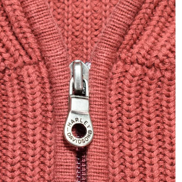 Harley-Davidson Womens XS Red Ribbed Knit Full Zip Hooded Sweater Cotton Japan - Image 3