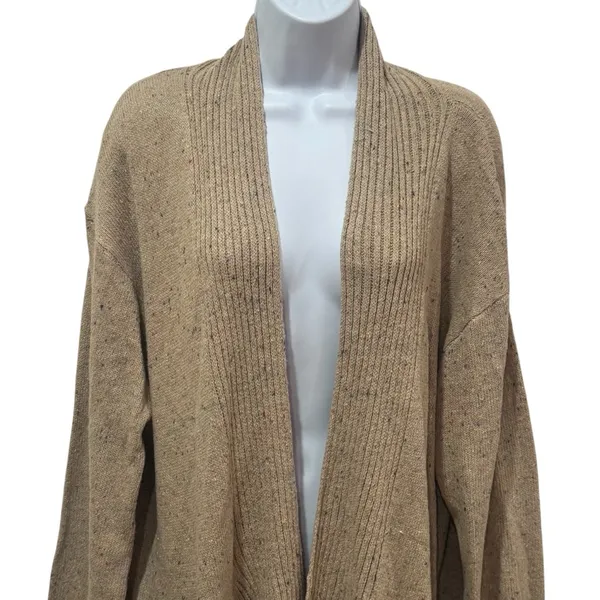 NEW‎ Easel Tan Multicolor Micro Dot Ruffle Cardigan Holiday Wool Blend Cozy L - Image 3