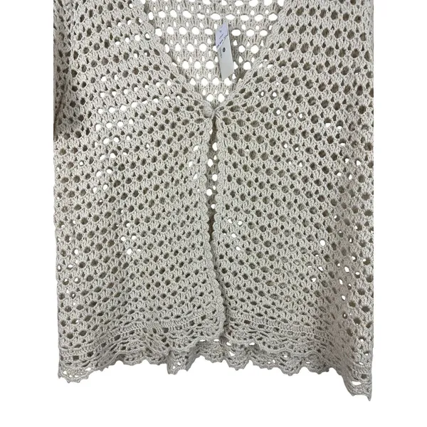 VTG CJ Bank Beige Open Knit Hand Crochet 2X Top NWT Beachy Coastal READ - Image 3