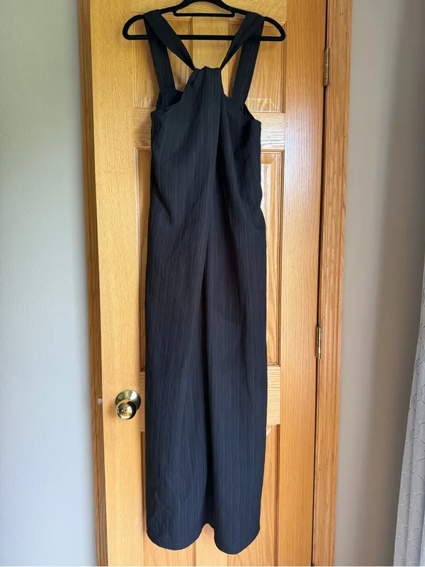 Kikibell Black Halter Maxi Dress Plisse Crinkle Flowy Summer Vacation Medium - Image 2
