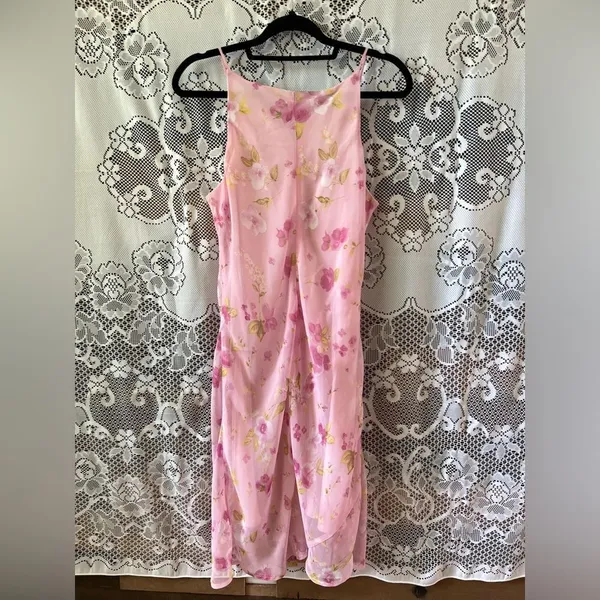 Vintage 90s Studio Y Sheer Slip Lined Floral Cottagecore Fairycore MIDI Dress - Image 10