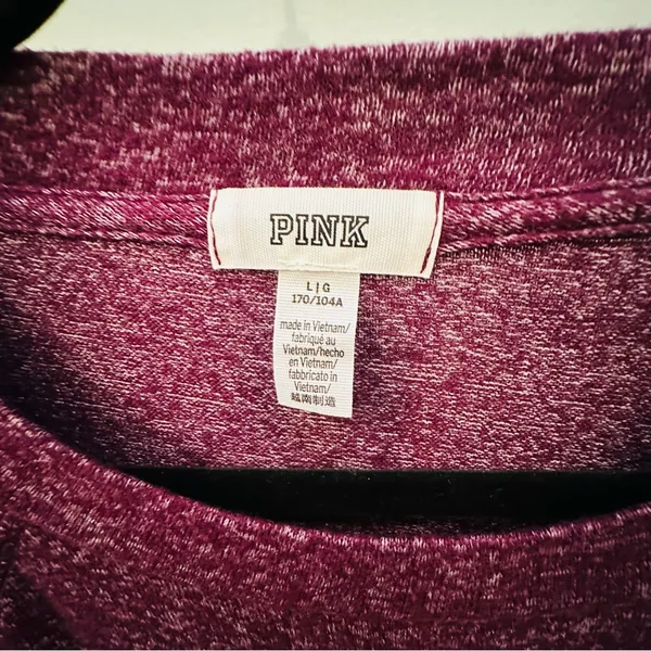 PINK Burgundy Long Sleeve Stretch Knit Top w Gold Logo Size L p-p 25 s-h 23 - Image 2