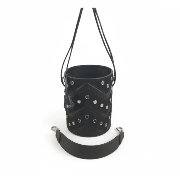 SALAR Italian Leather Studed Bucket Handbag Black Boho Luxury Rare Made In Italy - Image 2