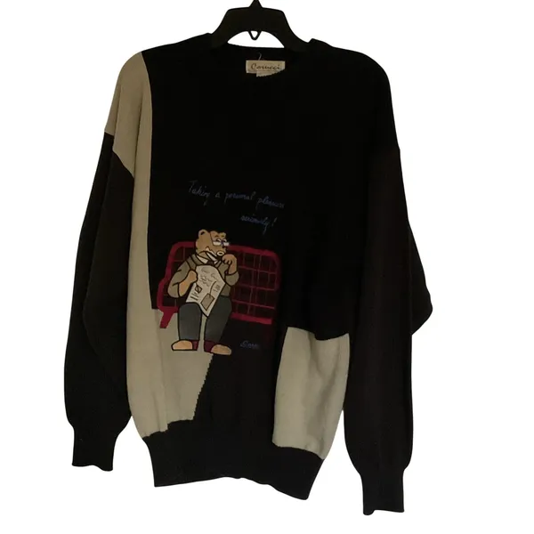 Vintage 90s Bear Sweater Knit Size S Made in Hong Kong Novelty Graphic Top - Image 3