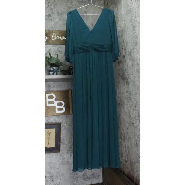 DKNY Chiffon Balloon-Sleeve Faux Wrap Side Slit Maxi Dress Forest Green 8 - Image 2