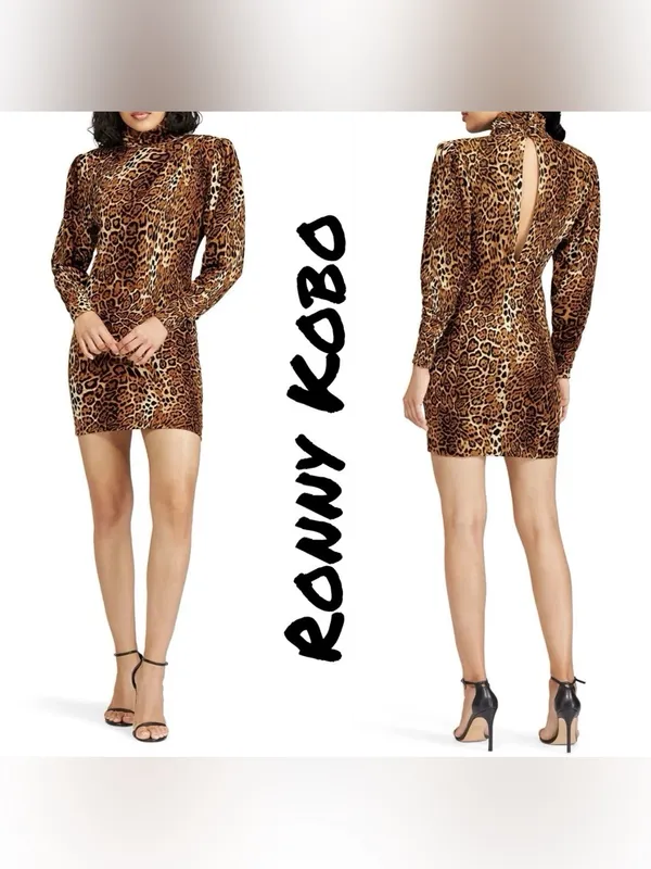 Ronny Kobo High-Neck Leopard Print Keyhole Back ‘Adina’ Dress - Image 2