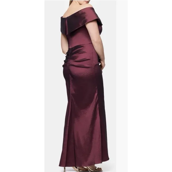 Xscape Andie Off the Shoulder‎ Ruffle Taffeta Gown Size 20W Wine - Image 2