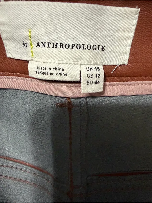 Anthropologie laser cut‎ hem brown faux Leather size 12 ankle crop - Image 6