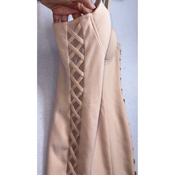 Forever 21 Womens Beige Bustier Bodycon Mini Dress Lattice Side Detail Size L - Image 4