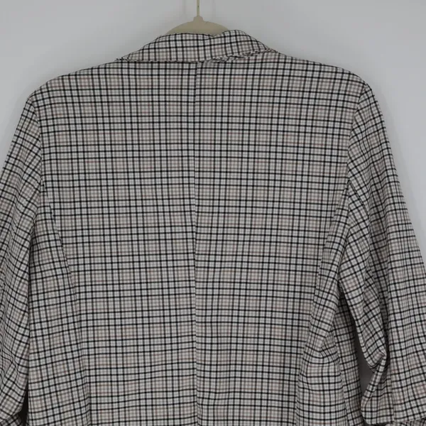 Rachel Zoe Blazer Women's Medium Grey White Open Ruched Sleeve Plaid Classic - Image 10