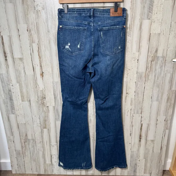 Judy Blue High Waist Distressed‎ Medium Wash Denim Jeans Flare Womens 11/30 - Image 6