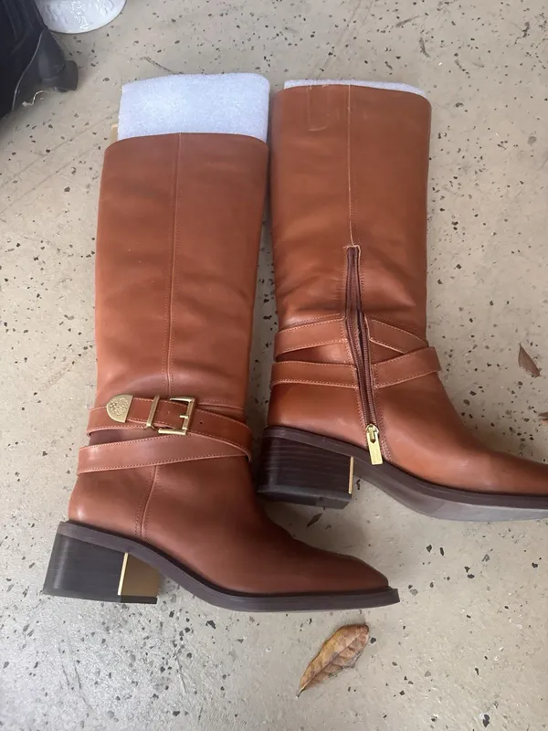 Vince Camuto Tan Riding Boots Leather Straps 10M - Image 4