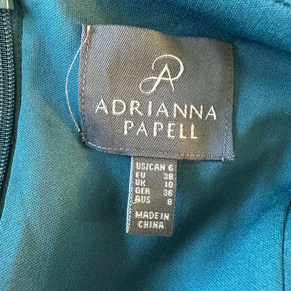Adriana Papell 6 strapless ruched cocktail dress party shutter pleated mini teal - Image 4