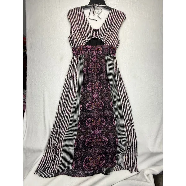 Free People Maxi Dress Size 8 Midnight Combo Striped Floral‎ Rayon Blend - Image 11