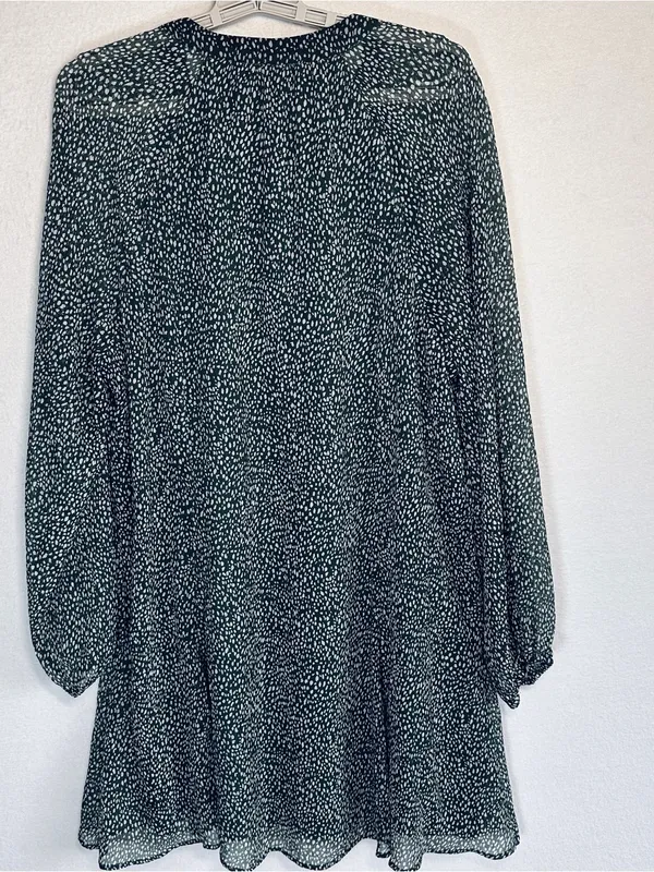 Joie Arctic Animal Spot Mini Dress XL Green Balloon Sleeve Speckle Print Flowy - Image 5