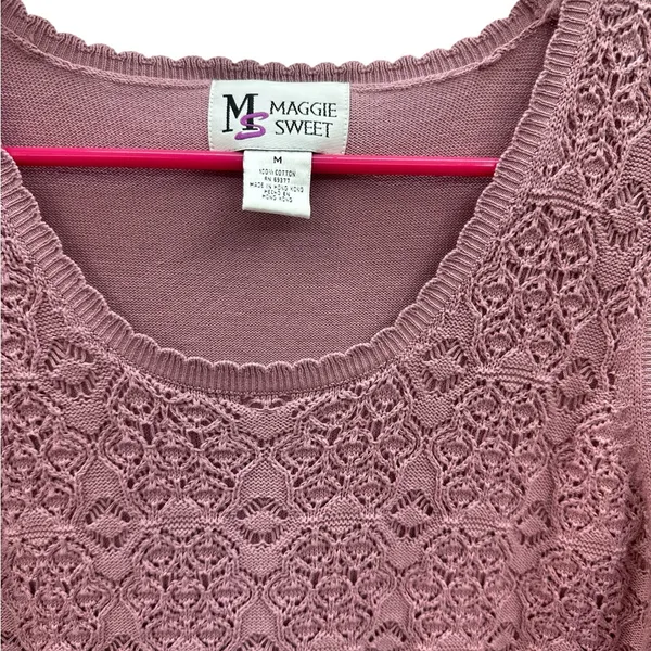 Vintage Cotton Maggie Sweet Sleeveless Knit Scalloped Scoop Neck Top Womens M - Image 7