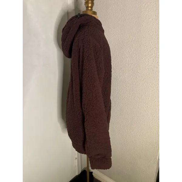 Free Planet Burgundy Sherpa Hoodie S Winter Cozycore Comfy Casual Streetwear NEW - Image 5