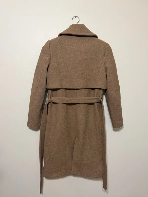 MANGO Double Layer Wool Blend Coat Size XS Brown Tan - Image 7