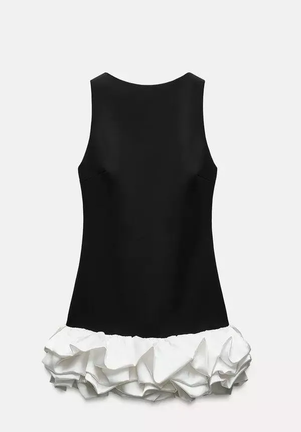 Zara dress jumpsuit scort ruffled black bodycon fitted evening - Image 10